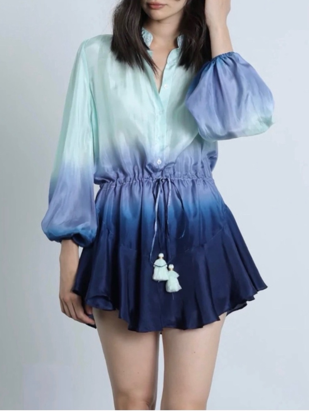 NEW Karina Grimaldi Medium Tnos Silk Blend In‎ Sky Ombre Lightweight Mini Dress